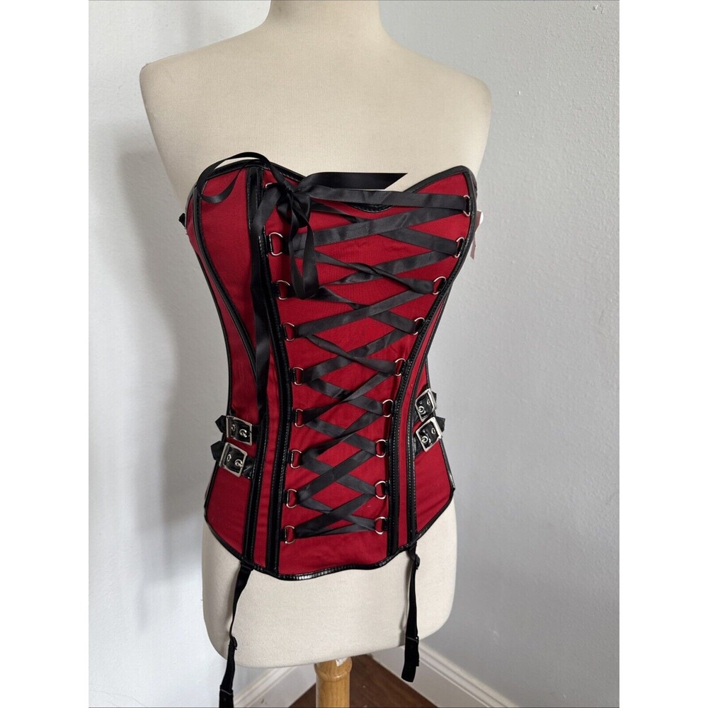 Fredericks Corset Womens Medium Red Coquette Sexy Bustier Garter Belt